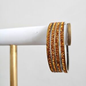 Yellow Gold Golden Jeweled Metal Rhinestone Bangles Indian Bangles Pakistani